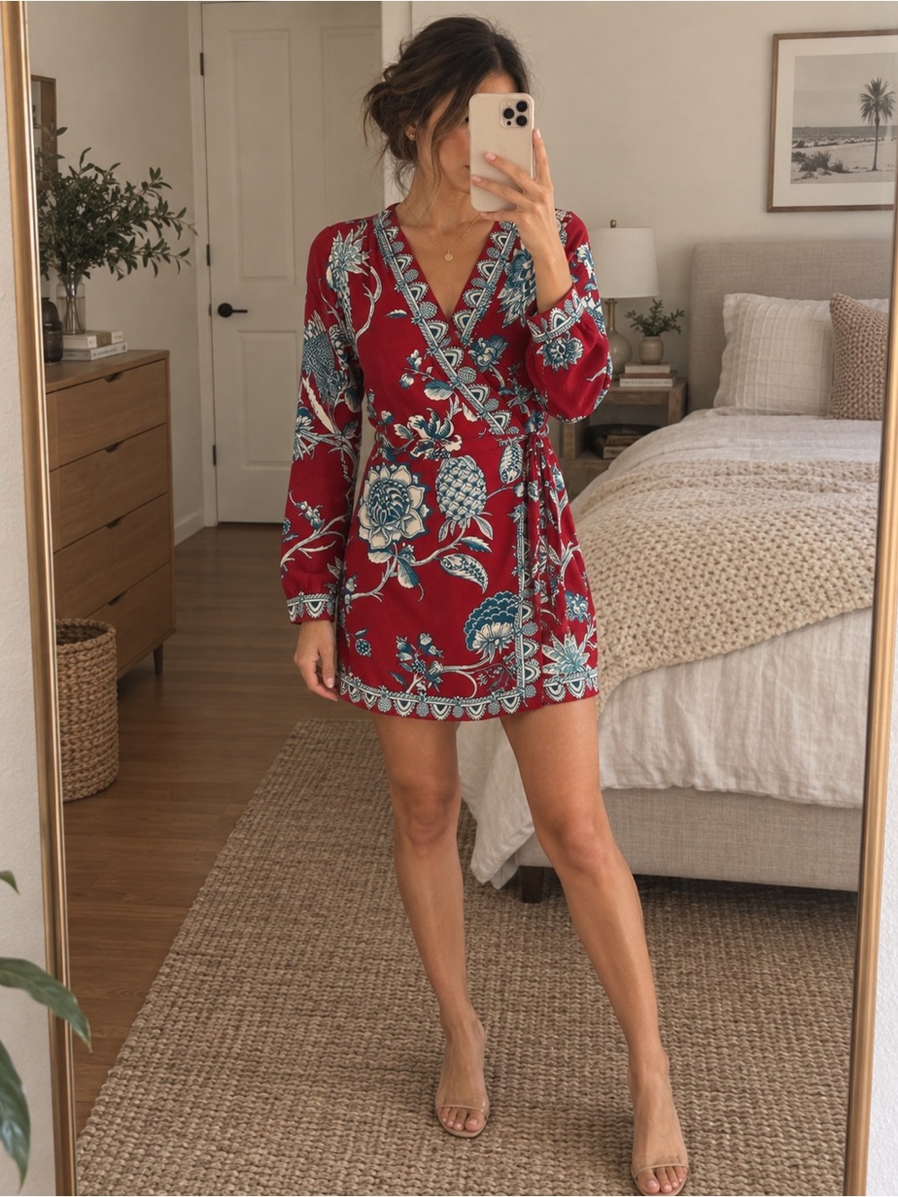 NWT FARM Rio Red Tropical Landing Wrap Mini Dress XS - Picture 2 of 8